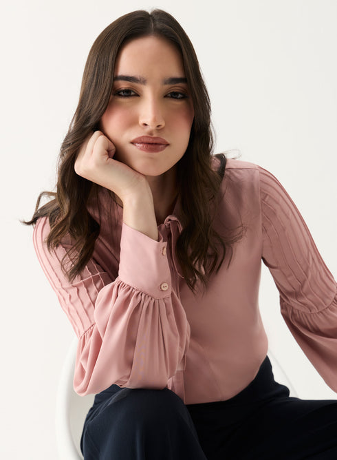 Pintucked Lantern Long Sleeve Top